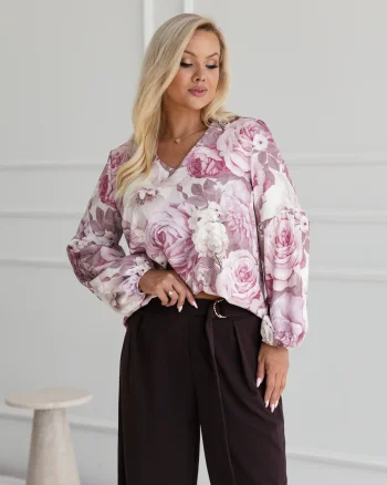 Bluza dama cu imprimeu floral ro...