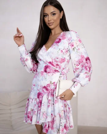 Rochie scurta alb-albastra cu im...