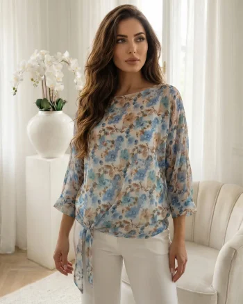 Bluza eleganta bleu cu imprimeu ...