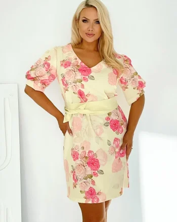 Rochie scurta galbena cu imprime...