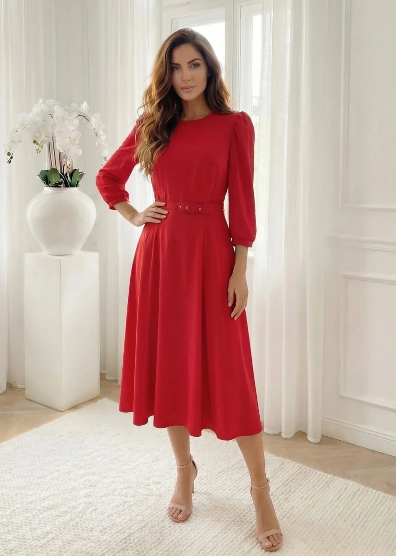 Rochie midi eleganta rosie cu cu...