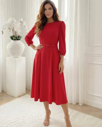 Rochie midi eleganta rosie cu cu...