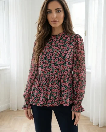 Bluza eleganta cu volane si impr...