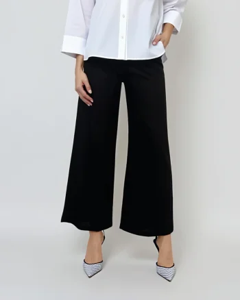 Pantaloni evazați cu fermoar și buzunare negru - XS