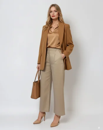 Pantaloni evazați cu fermoar și buzunare beige - XS