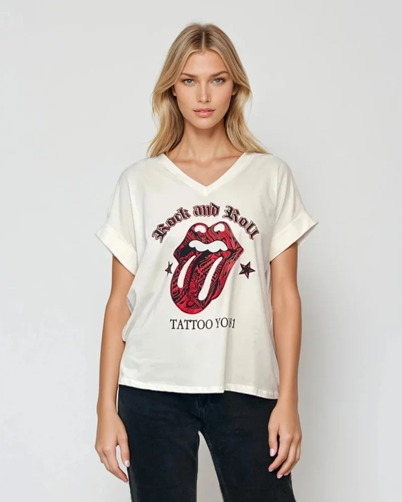 Tricou larg din bumbac cu print logo Rolling Stones alb - Unica S-L
