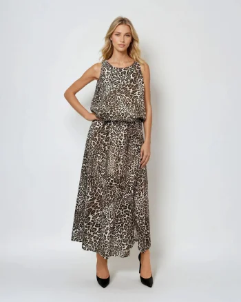 Compleu maieu și fustă largă animal print cu crăpătură animal print - Unica S-L