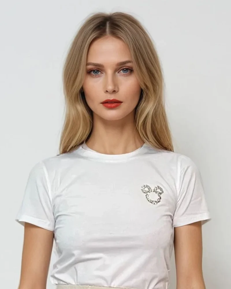 Tricou cu Mickey din strasuri alb - L/XL