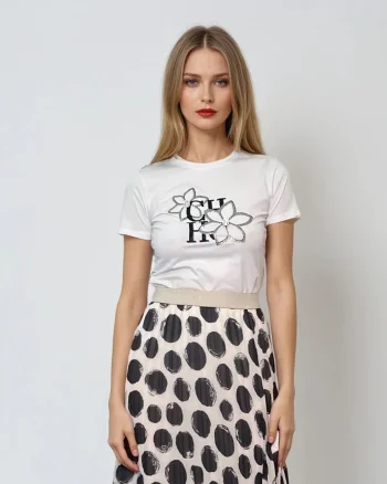 Tricou cu imprimeu floral cu paiete alb - S/M
