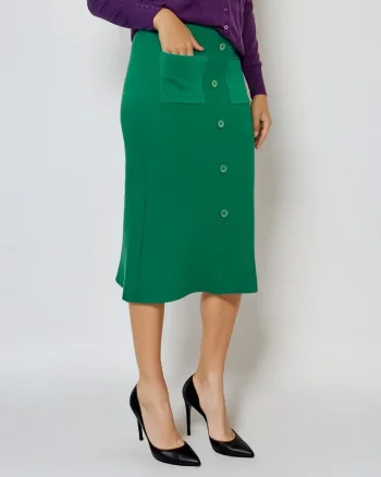 Fustă midi tricotată cu buzunare verde - Unica S-L