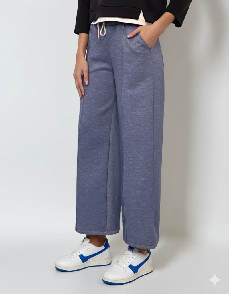 Pantaloni lungi la dungă din vâscoză albastru - Unica S-L