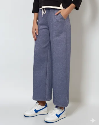 Pantaloni lungi la dungă din vâscoză albastru - Unica S-L