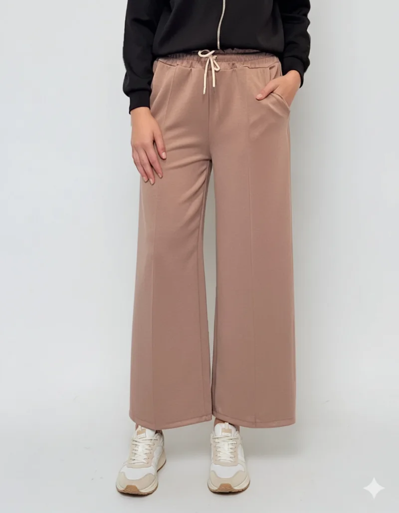Pantaloni lungi la dungă din vâscoză beige - Unica S-L
