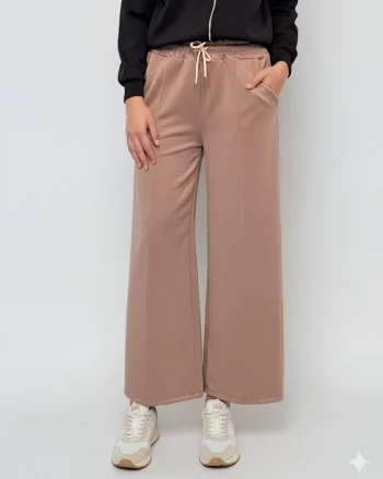 Pantaloni lungi la dungă din vâscoză beige - Unica S-L