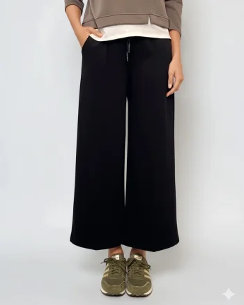 Pantaloni lungi la dungă din vâscoză negru - Unica S-L