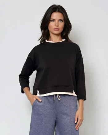 Bluză groasă cu mânecă lungă negru - Unica S-L