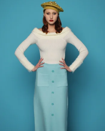 Fustă midi tricotată cu buzunare aqua - Unica S-L