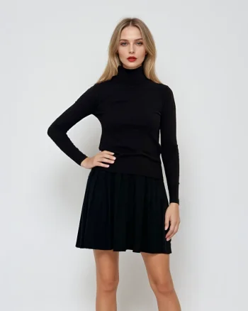 Fustă tricotată cloș negru - Unica S-L
