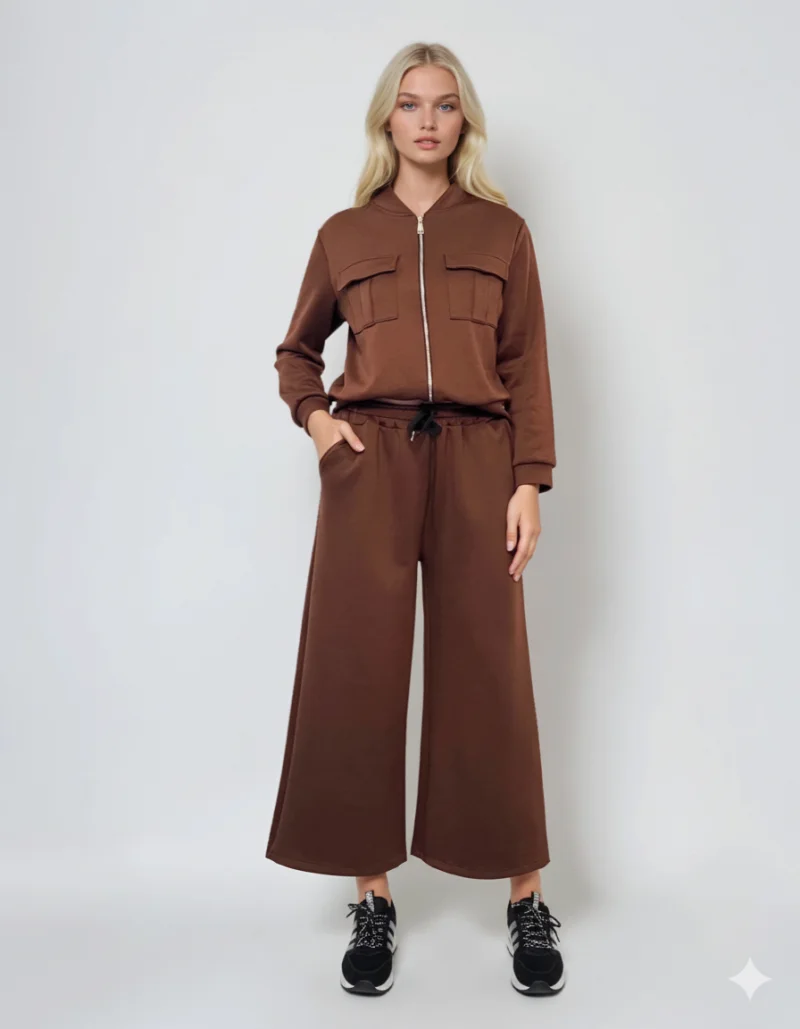 Fustă pantalon cu buzunare și șnur maro - Unica S-L