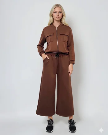 Fustă pantalon cu buzunare și șnur maro - Unica S-L