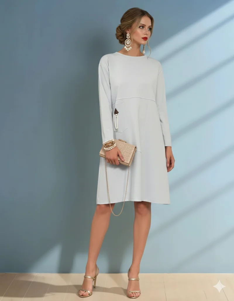 Rochie cu mânecă lungă și buzunar bleu - Unica S-L