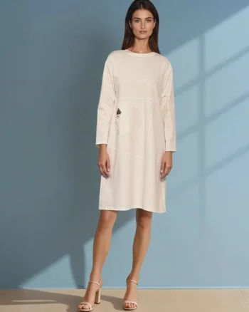 Rochie cu mânecă lungă și buzunar alb - Unica S-L
