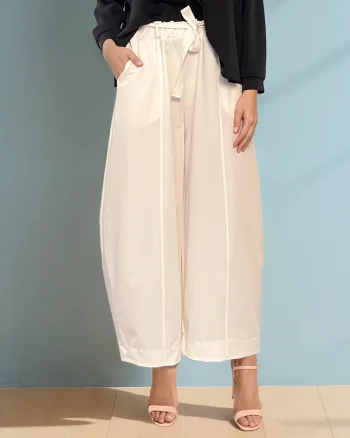 Pantaloni largi cu dungă și cordon alb - Unica S-L