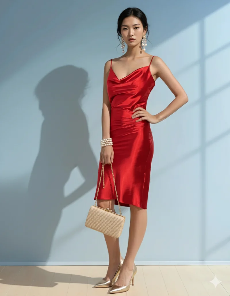 Rochie din satin cu bretele subțiri rosu - XS