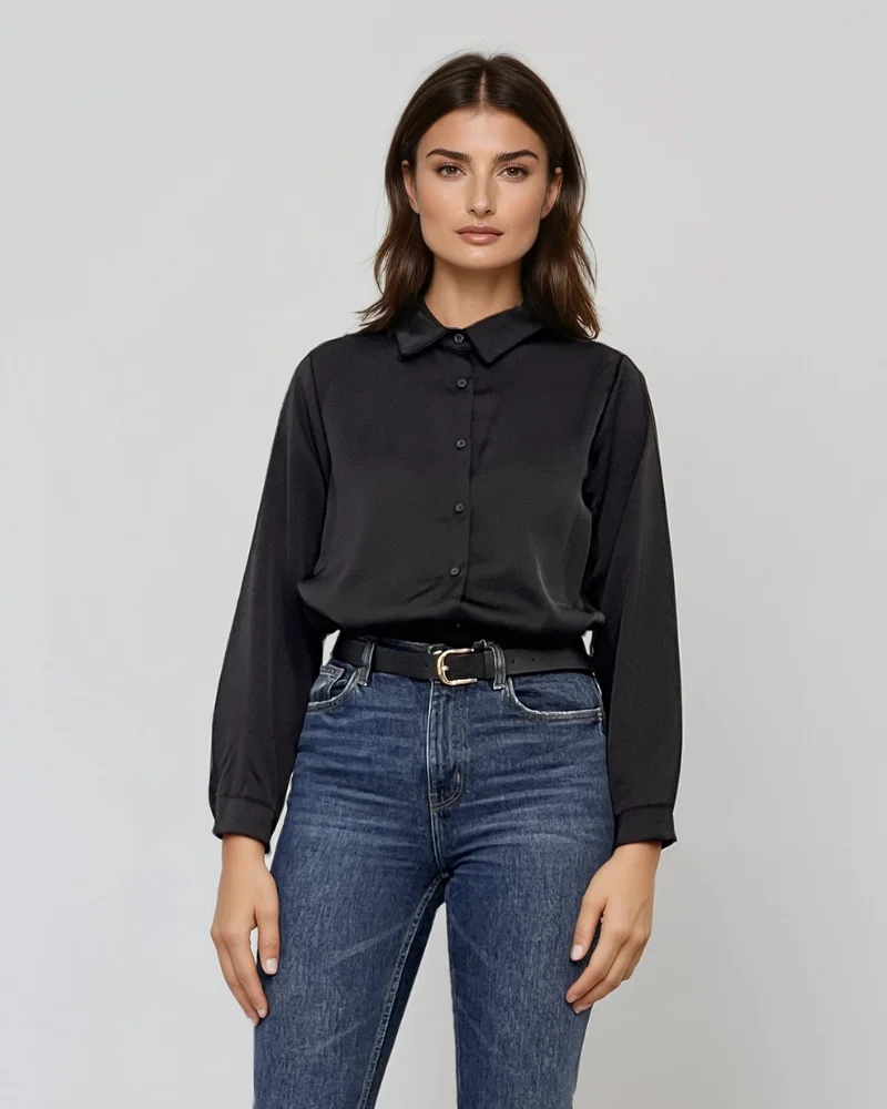 Cămașă din satin negru - Unica S-L