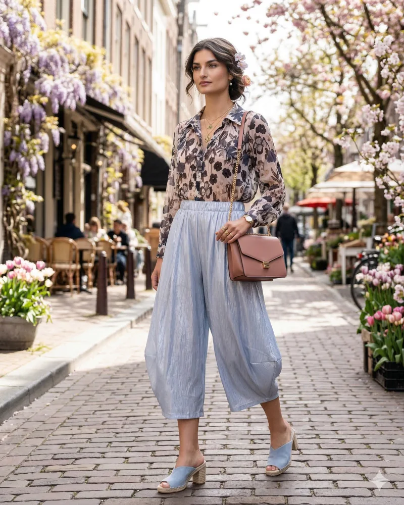 Pantaloni stil balon cu buzunare bleu - Unica S-L