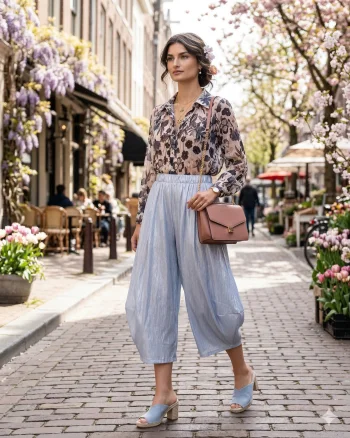 Pantaloni stil balon cu buzunare bleu - Unica S-L