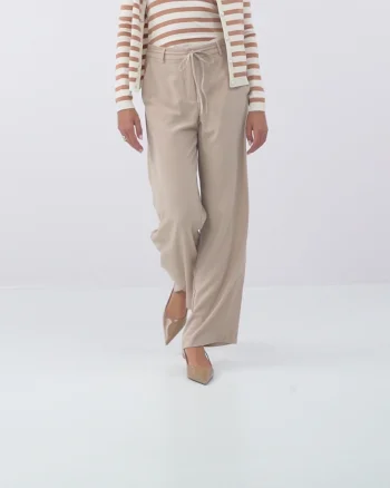 Pantaloni lungi largi fluizi cu buzunare ORSAY crem - 34