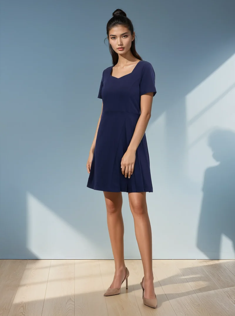 Rochie midi elegantă cu mânecă scurtă și pliuri ORSAY bleumarin - 34