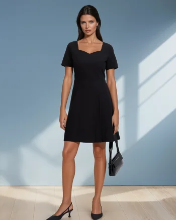 Rochie midi elegantă cu mânecă scurtă și pliuri ORSAY negru - 34