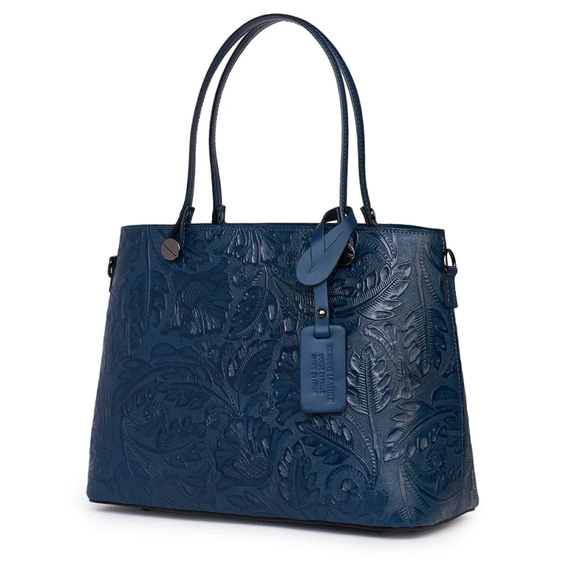 Geanta piele cu model floral Monica bleumarin