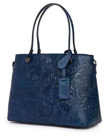 Geanta piele cu model floral Monica bleumarin