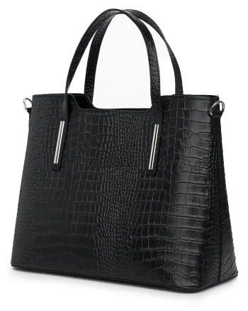 Geanta din piele amprentata Carolina neagra