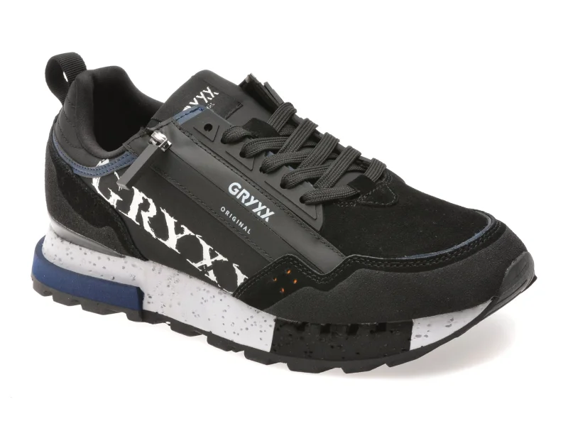 Pantofi sport GRYXX negri, 6013, din material textil si piele naturala