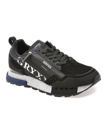 Pantofi sport GRYXX negri, 6013, din material textil si piele naturala