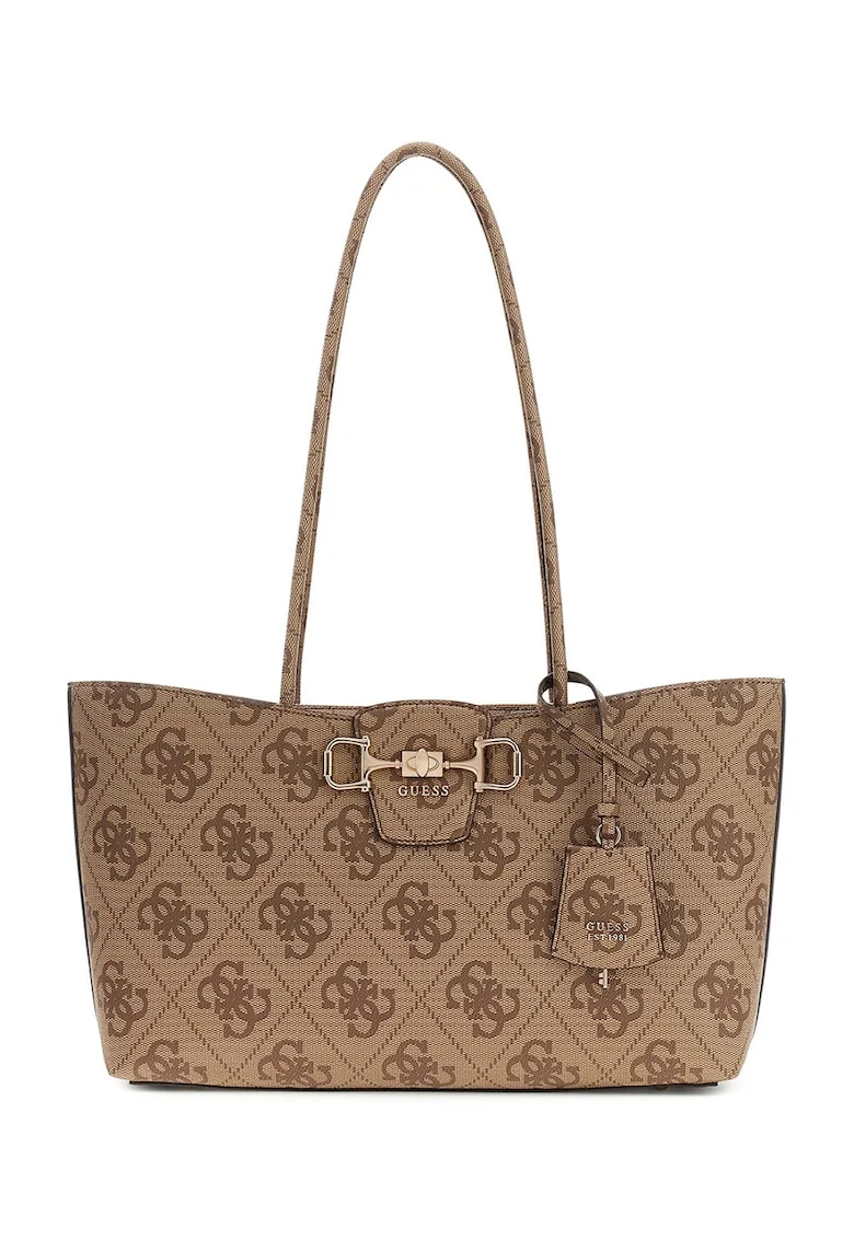 Geanta shopper din piele ecologica cu model monograma Janie, Bej