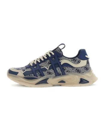 Pantofi sport cu garnitura din piele si model logo, Albastru inchis/Bej deschis