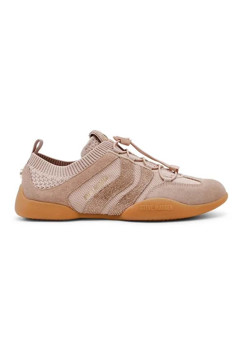 Pantofi sport din insertii din piele intoarsa cu sireturi bungee, Maro taupe