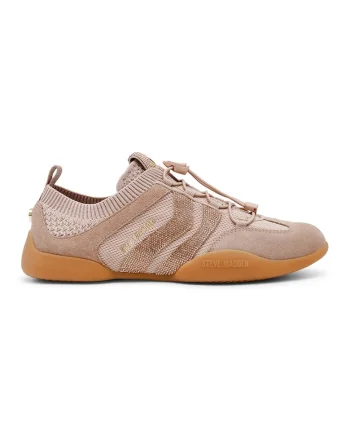 Pantofi sport din insertii din piele intoarsa cu sireturi bungee, Maro taupe