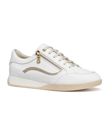 Pantofi sport din piele si piele ecologica, Alb/Auriu deschis