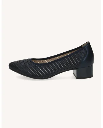 Pantofi de piele cu varf migdalat si design perforat, Albastru ultramarin