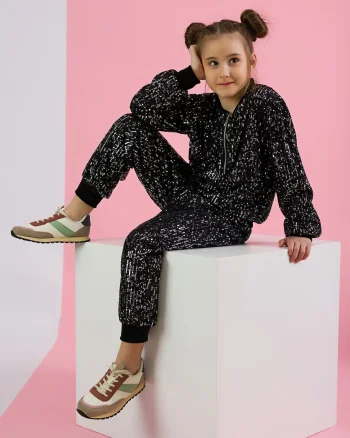 Trening negru casual din paiete pentru fete - Dora