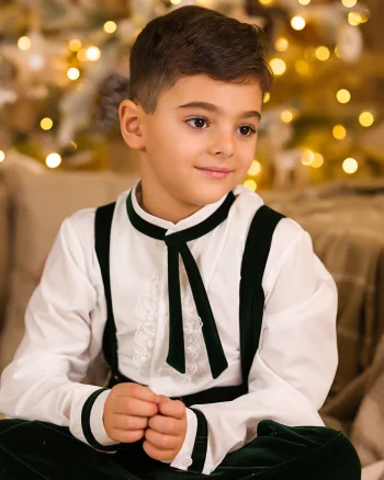 Camasa alba cu banda din catifea si dantela pentru baieti - Peter