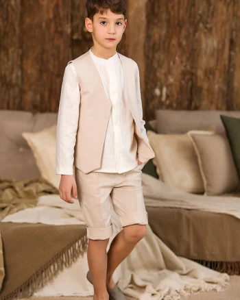 Costum bej elegant din in pentru baieti - Amir