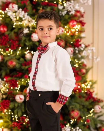 Costum elegant accesorizat in carouri rosii  pentru baieti - Tobias