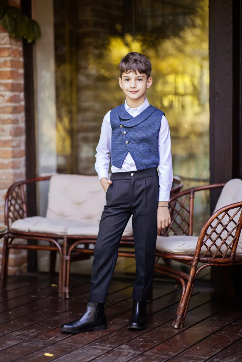 Costum elegant vesta si pantaloni din stofa pentru baieti - Nolan